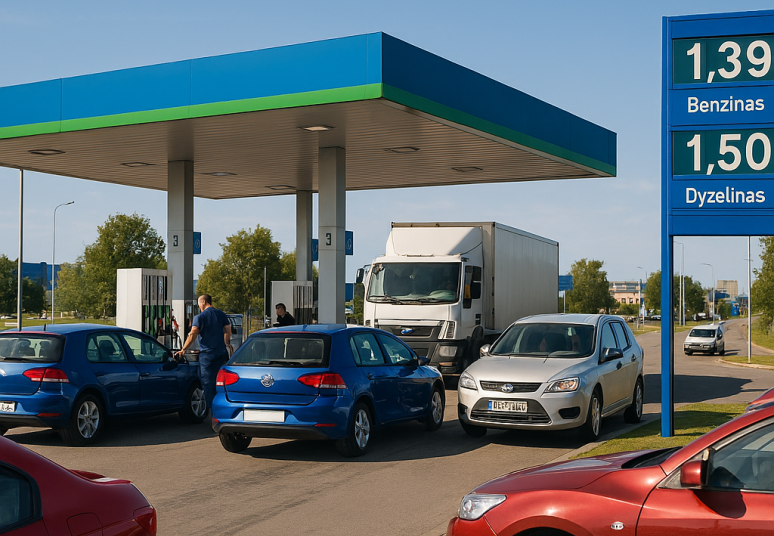 Trečią savaitę iš eilės degalų kainos Lietuvoje yra mažiausios tarp Baltijos šalių