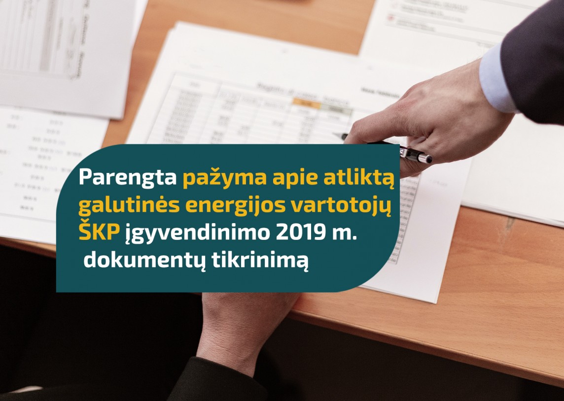 Parengta pažyma apie atliktą galutinės energijos vartotojų švietimo ir konsultavimo susitarimų priemonių įgyvendinimo 2019 metais dokumentų tikrinimą